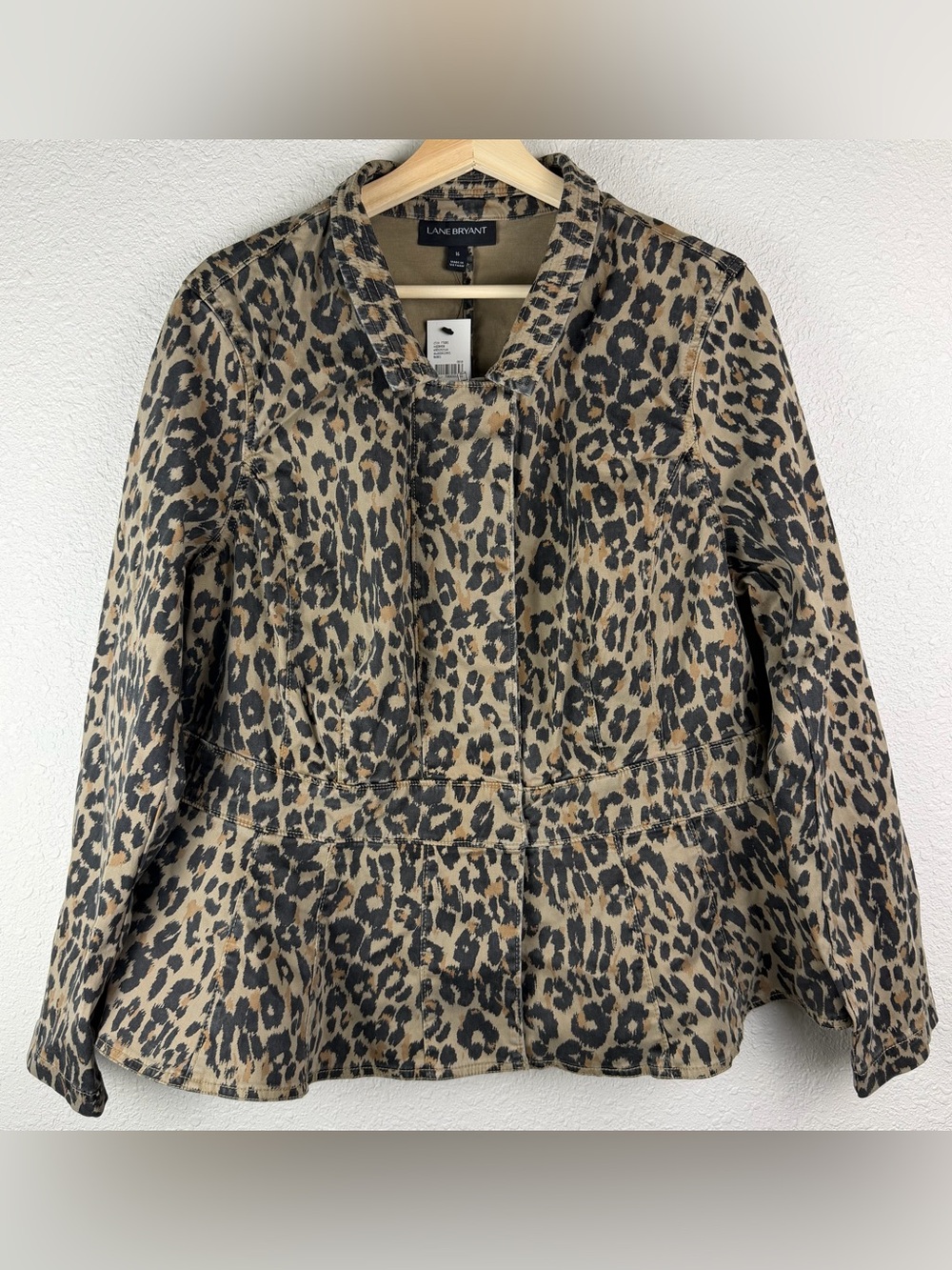 Lane Bryant Leopard Print Peplum Moto Jacket Womens 16 Animal Print NWT $90